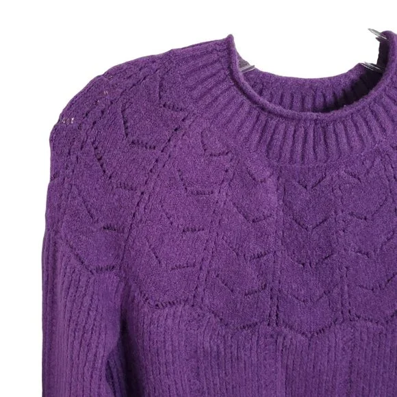 Talbots Size M Sweater Alpaca Wool Blend Soft Plush Cozy Roll Mock Neck Purple - Picture 6 of 8